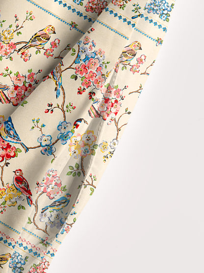 Vintage Floral Songbirds Print Wide Straps Maxi Dress With Pockets