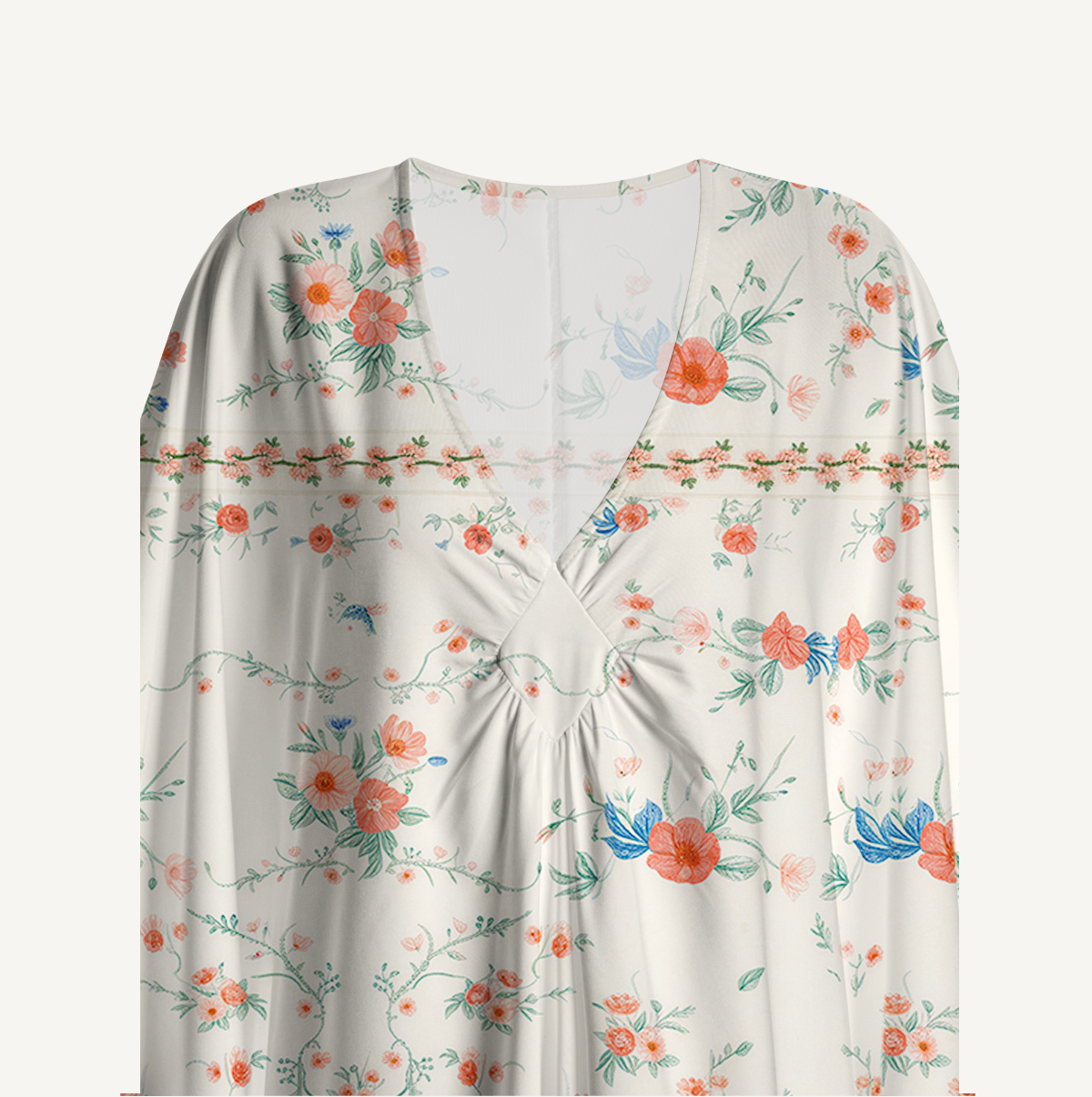 V‑Neck Wild Bloom Kimono Sleeve Kaftan Dress