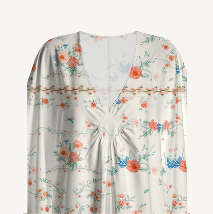 V‑Neck Wild Bloom Kimono Sleeve Kaftan Dress