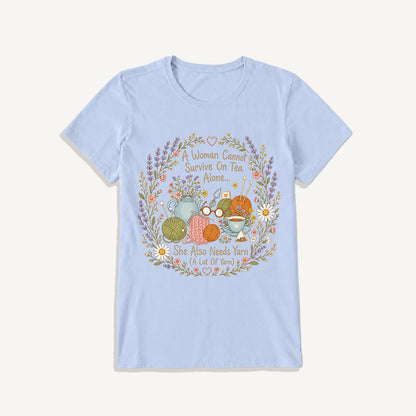 Vintage Floral Knitting Circle Print Crew Neck Cotton Tee