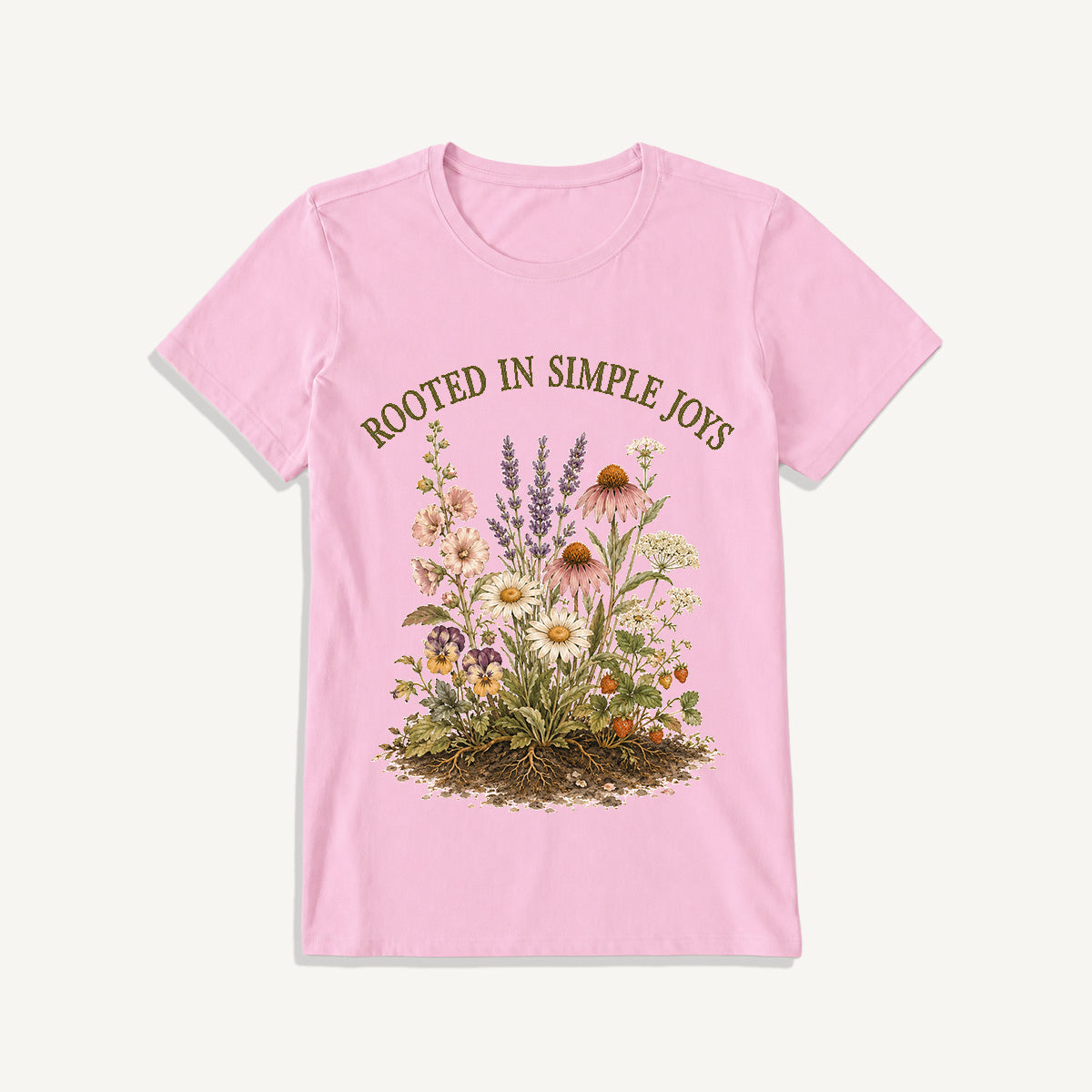 Rooted Wildflower Garden Print Crew Neck Cotton Tee