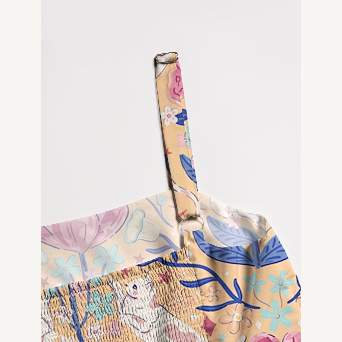 Cat in Secret Garden Print Wide Straps Maxi Dress With Pockets