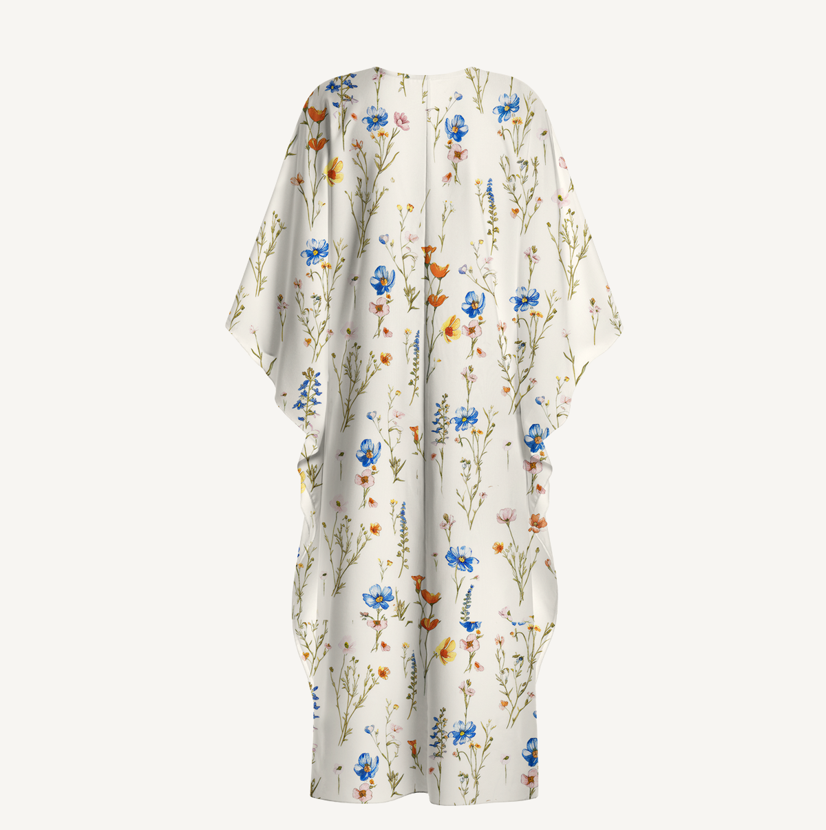 V‑Neck Wild Bloom Kimono Sleeve Kaftan Dress