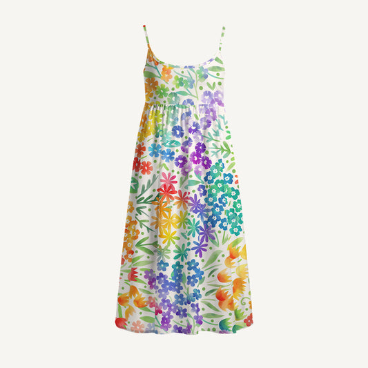 Fun Rainbow Print Spaghetti Strap Mini Dress