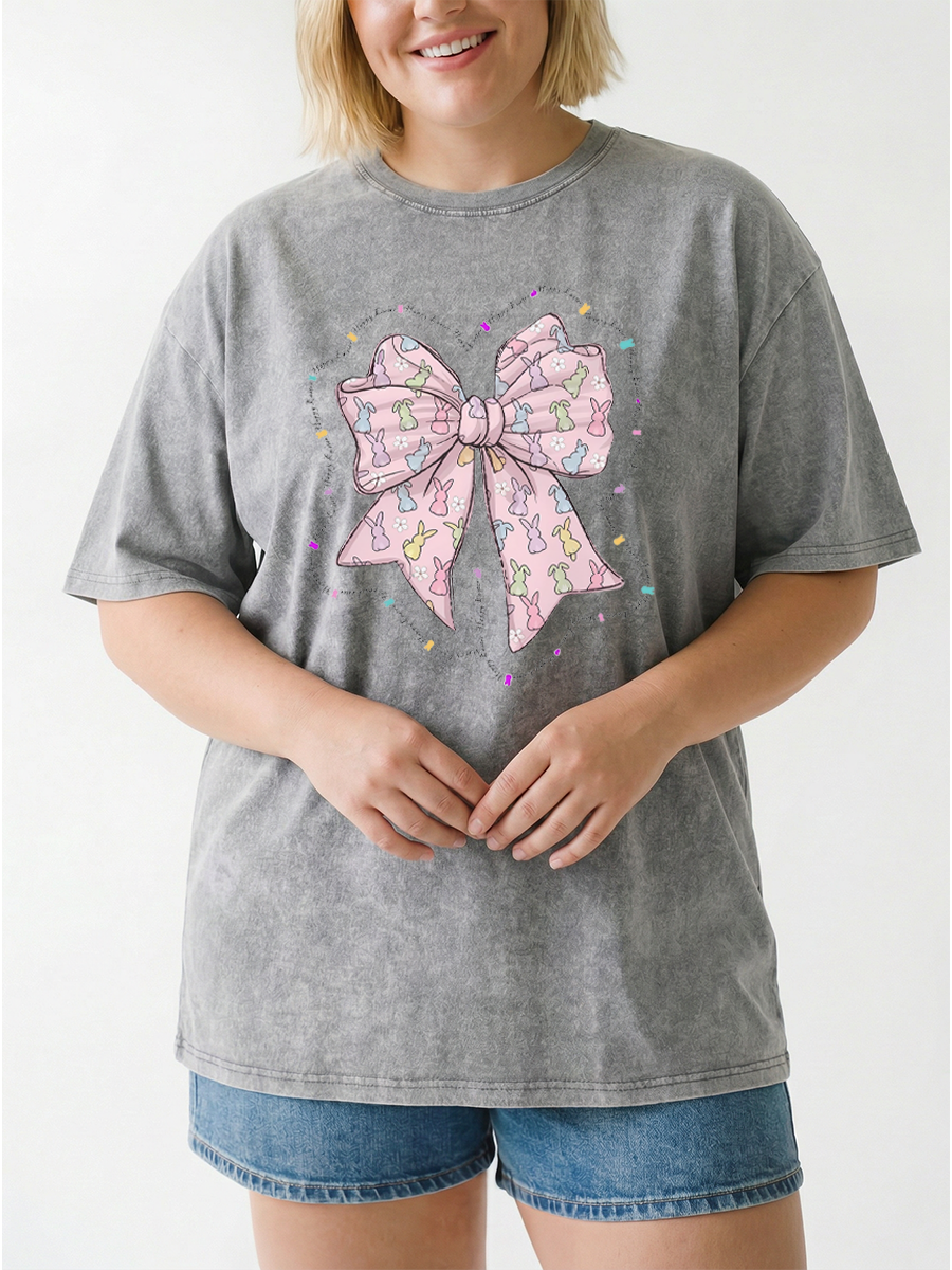 Vintage Easter Pink Bow Washed T-Shirt