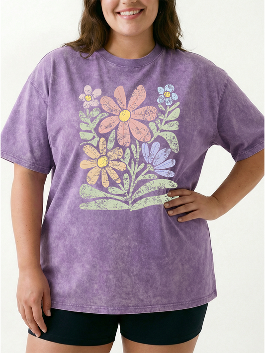 Vintage Gorgeous Abstract Flowers Washed T-Shirt