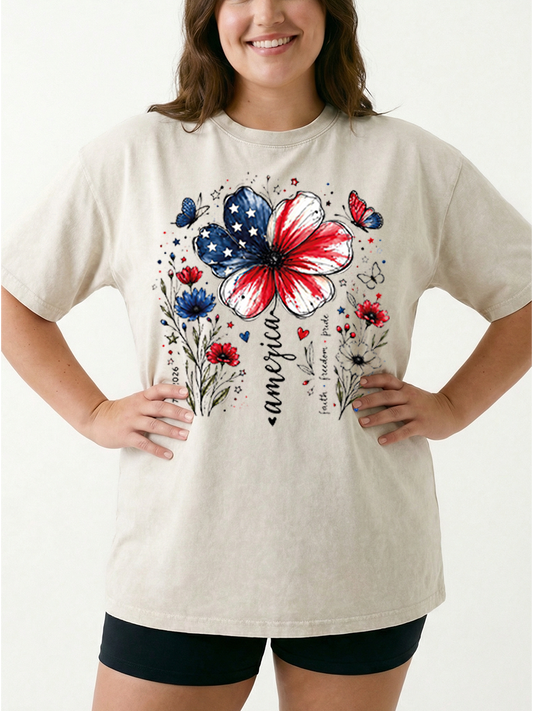 Vintage Usa 250Th Anniversary Floral Washed T-Shirt