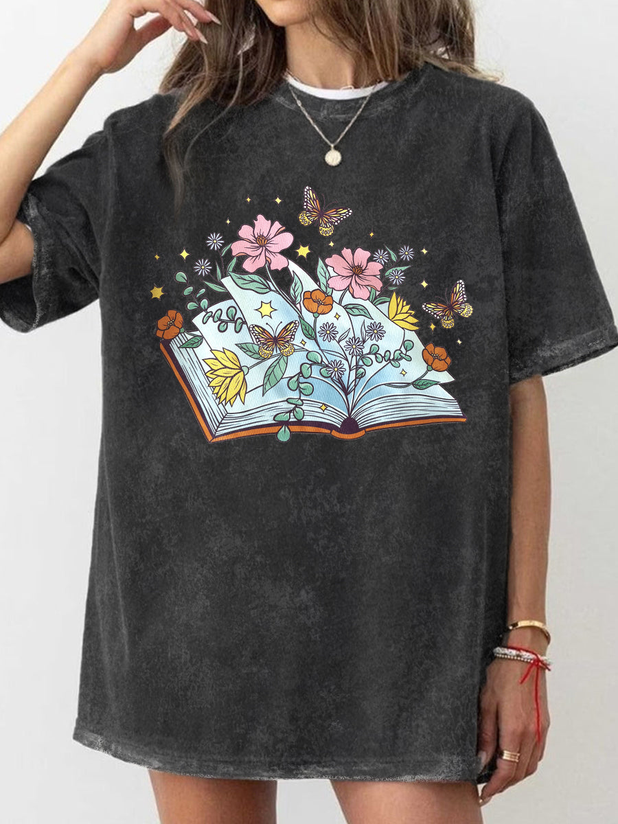 Vintage Butterfly Book Washed T-Shirt