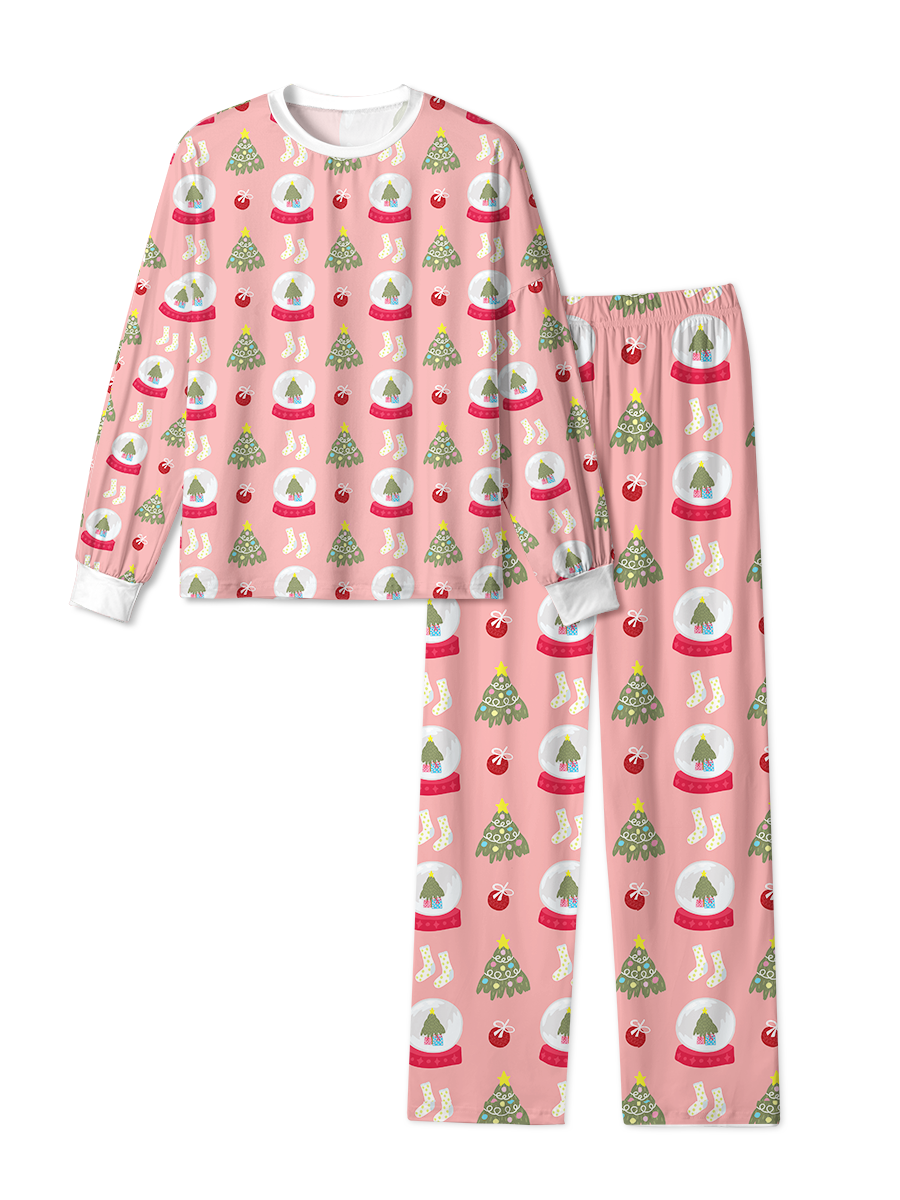 Vintage Pink Snow Globe Christmas Tree Pajamas