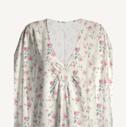V‑Neck Blush Rose Kimono Sleeve Kaftan Dress