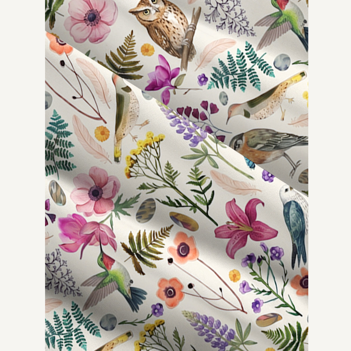 Whimsical Woodland Birds Wildflowers Print Wide Straps Maxi Dress With Pockets