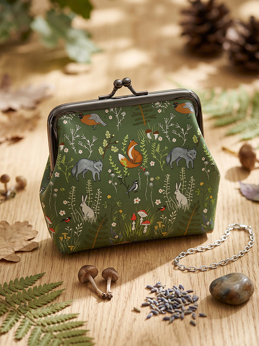 Whimsical Woodland Animals Print Leather Mini Clasp Purse