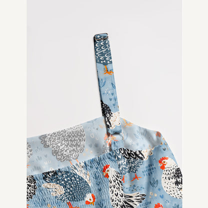 Chickens Blue Print Wide Straps Maxi Dress With Pockets