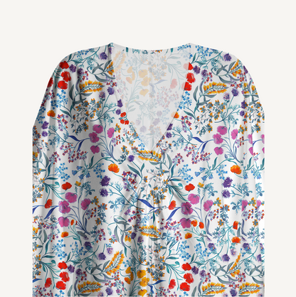 V‑Neck Fiery Meadow Kimono Sleeve Kaftan Dress