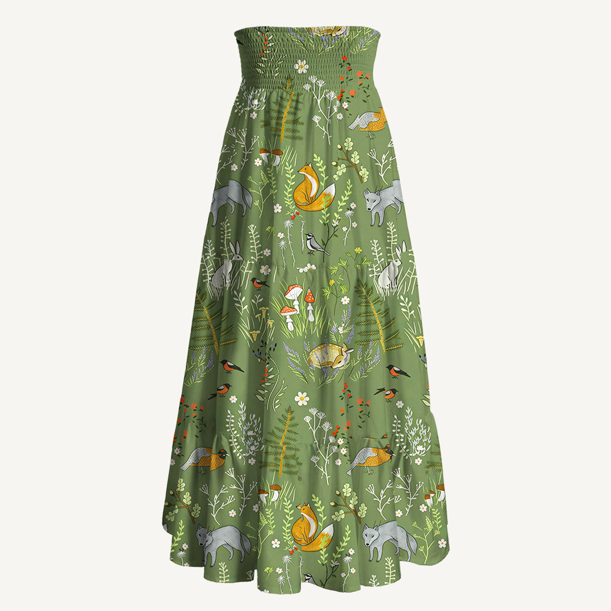 Whimsical Woodland Animals Print Convertible Maxi Skirt & Strapless Dress