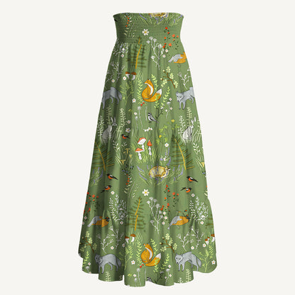 Whimsical Woodland Animals Print Convertible Maxi Skirt & Strapless Dress