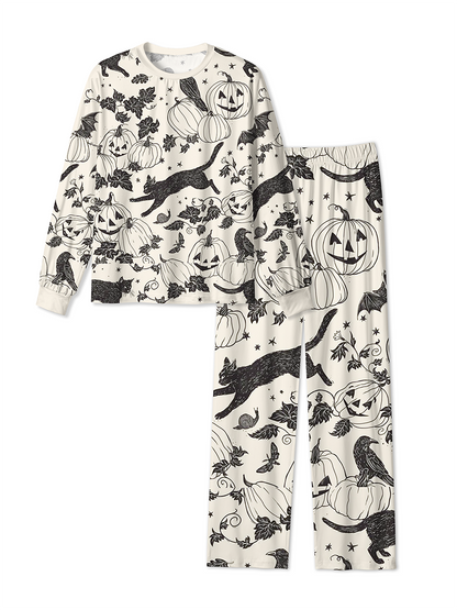 Vintage Black Cat Crow Pumpkin Pajamas