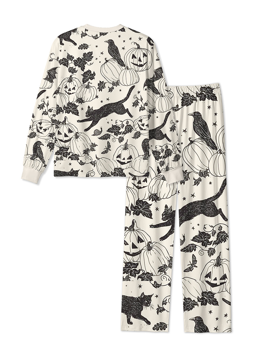 Vintage Black Cat Crow Pumpkin Pajamas
