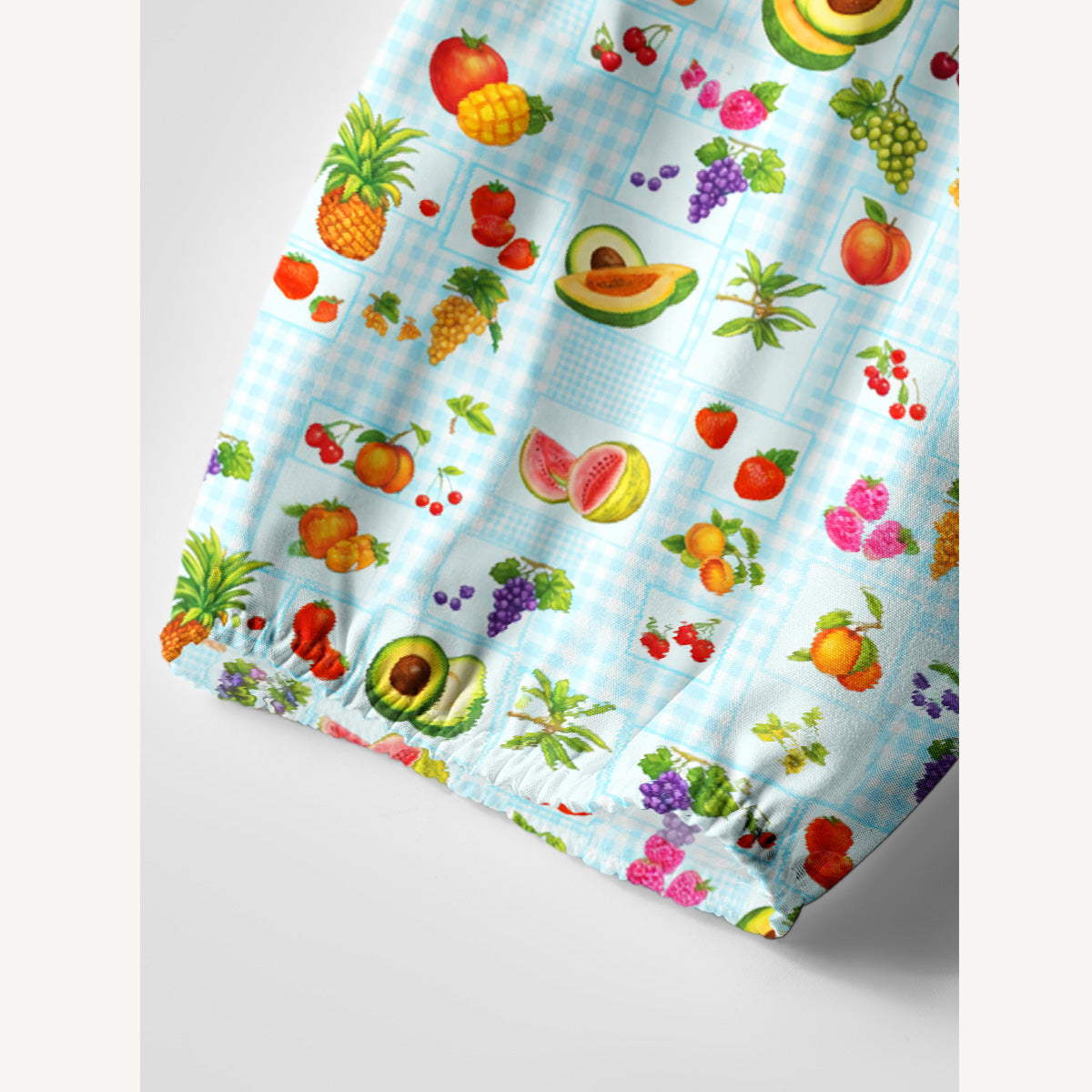 Tropical Fruit Party Print Boho Long Sleeve Tie‑Neck Smock Mini Dress
