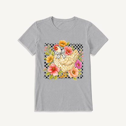 Chic Leopard Hen Print Crew Neck Cotton Tee