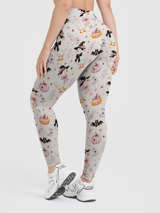 Vintage Pastel Cottage Halloween Watercolor Leggings