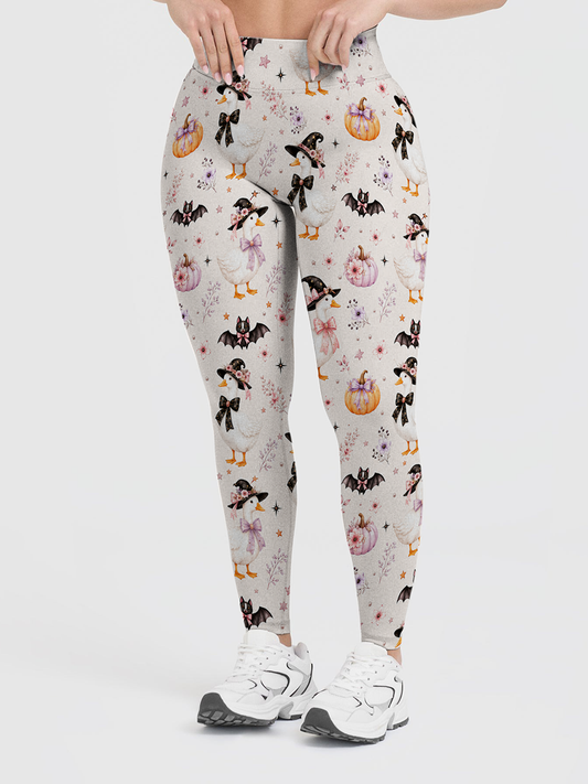 Vintage Pastel Cottage Halloween Watercolor Leggings