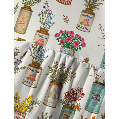 Vintage Tea Cans Print Spaghetti Strap Mini Dress