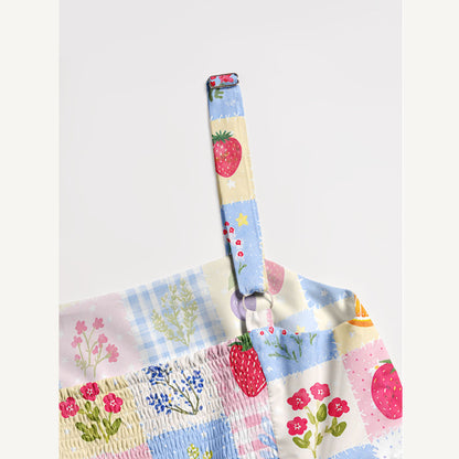 Watercolor Fruit Blossom Print Wide Straps Maxi Dress With Pockets