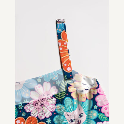 Blooming Kitty Garden Print Wide Straps Maxi Dress With Pockets