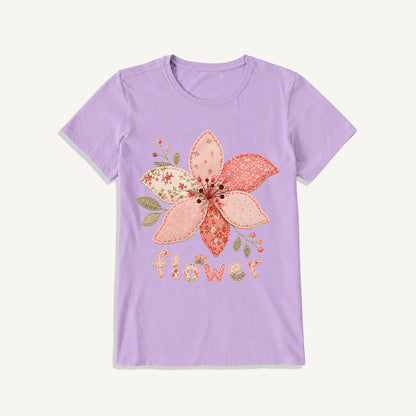 Blush Patchwork Flower Print Crew Neck Cotton Tee