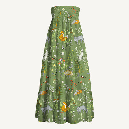 Whimsical Woodland Animals Print Convertible Maxi Skirt & Strapless Dress
