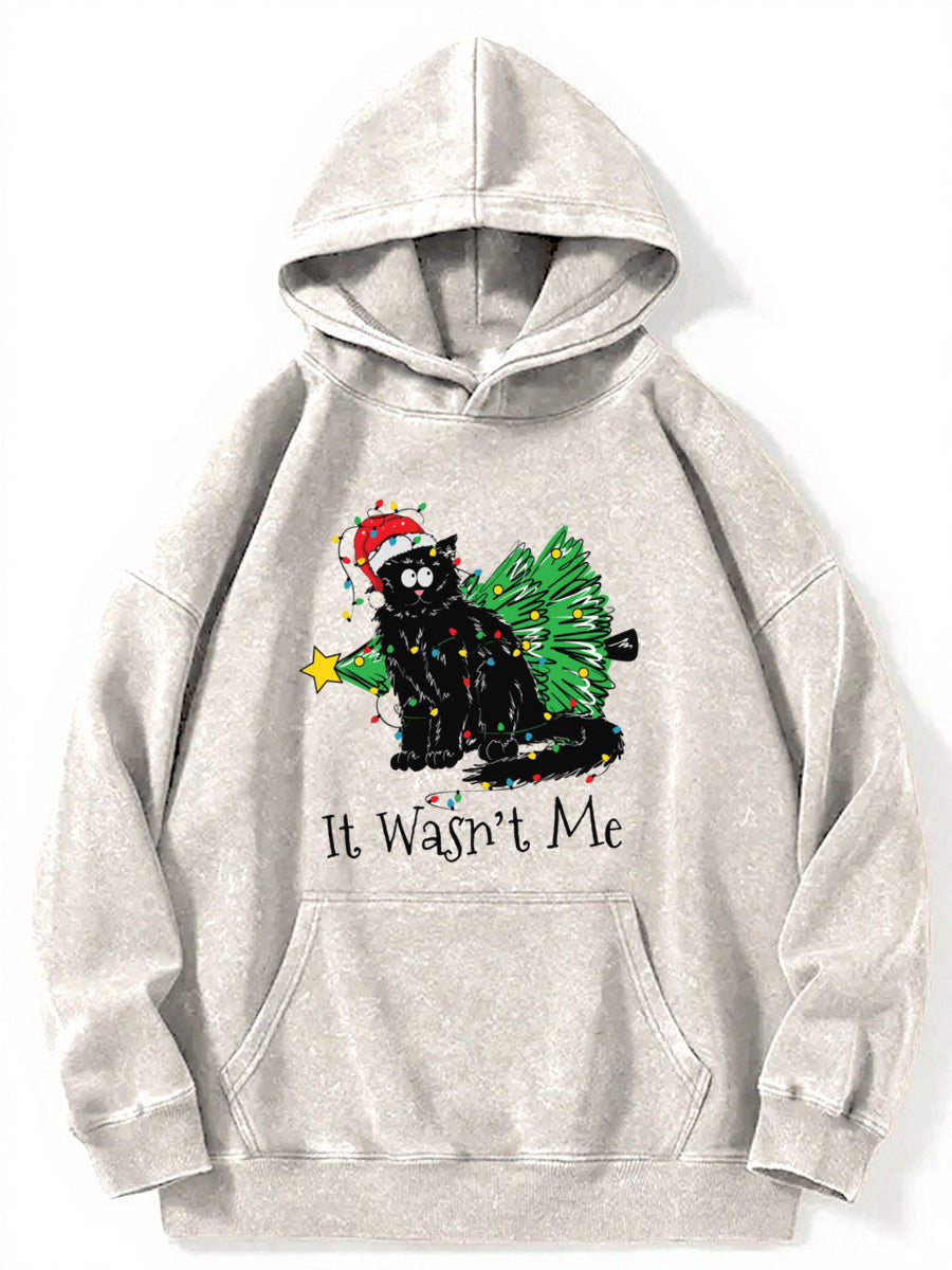 Vintage Christmas Black Cat It Wasnt Me Washed Hoodie