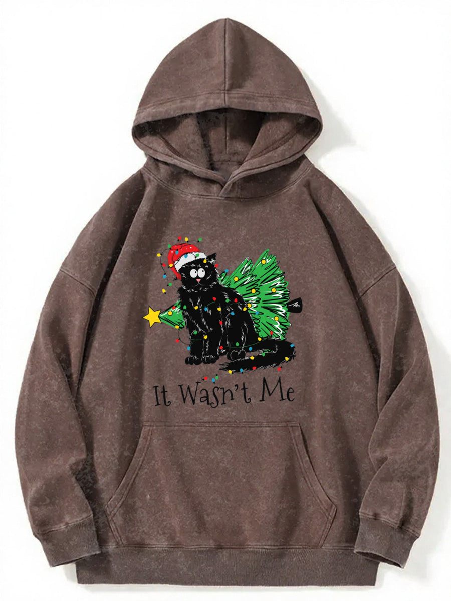 Vintage Christmas Black Cat It Wasnt Me Washed Hoodie