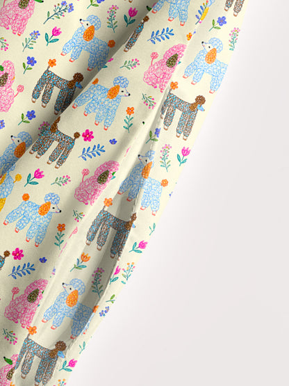 Whimsical Garden Poodles Pattern Print Wide Straps Maxi Dress With Pockets