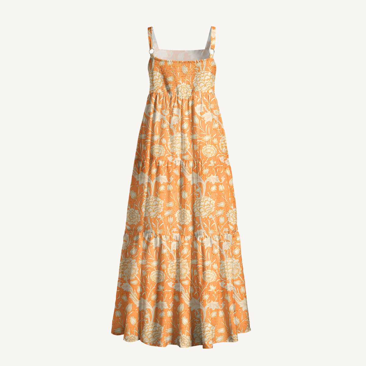 Classic Coral Botanical Print Wide Straps Maxi Dress With Pockets