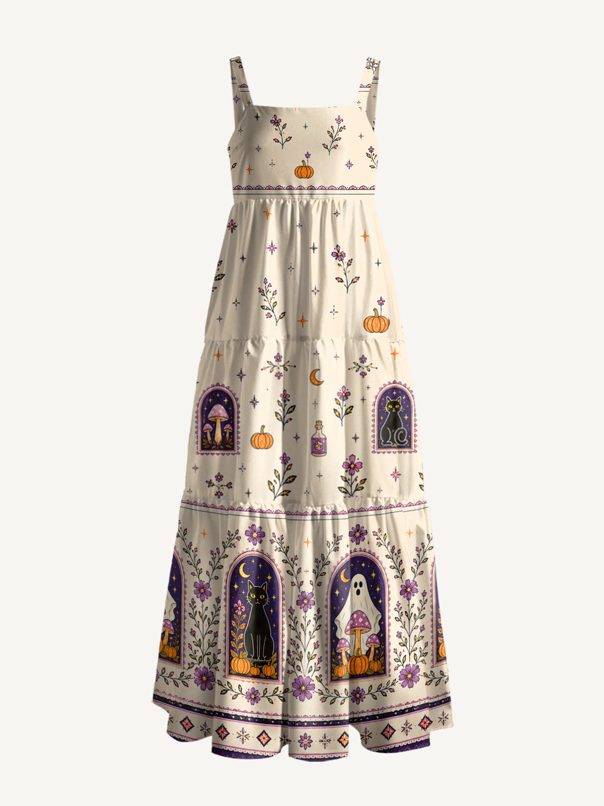 Moonlit Ghost Garden Print Wide Straps Maxi Dress With Pockets