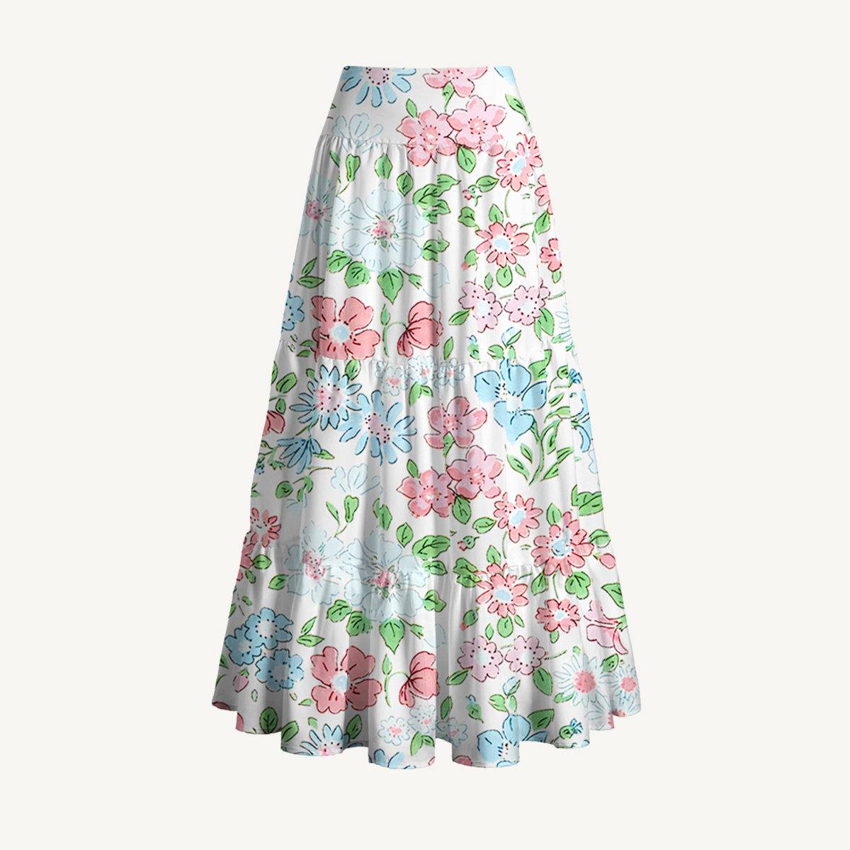 Pastel Cottage Floral Print Convertible Maxi Skirt & Strapless Dress