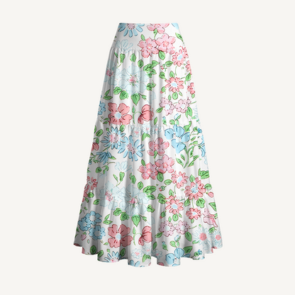 Pastel Cottage Floral Print Convertible Maxi Skirt & Strapless Dress