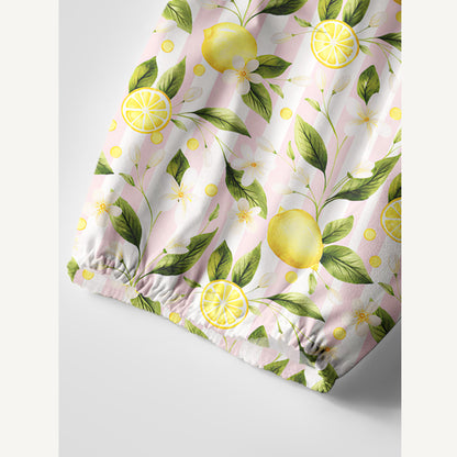 Lemon Grove Sunshine Print Boho Tie‑Neck Smock Mini Dress