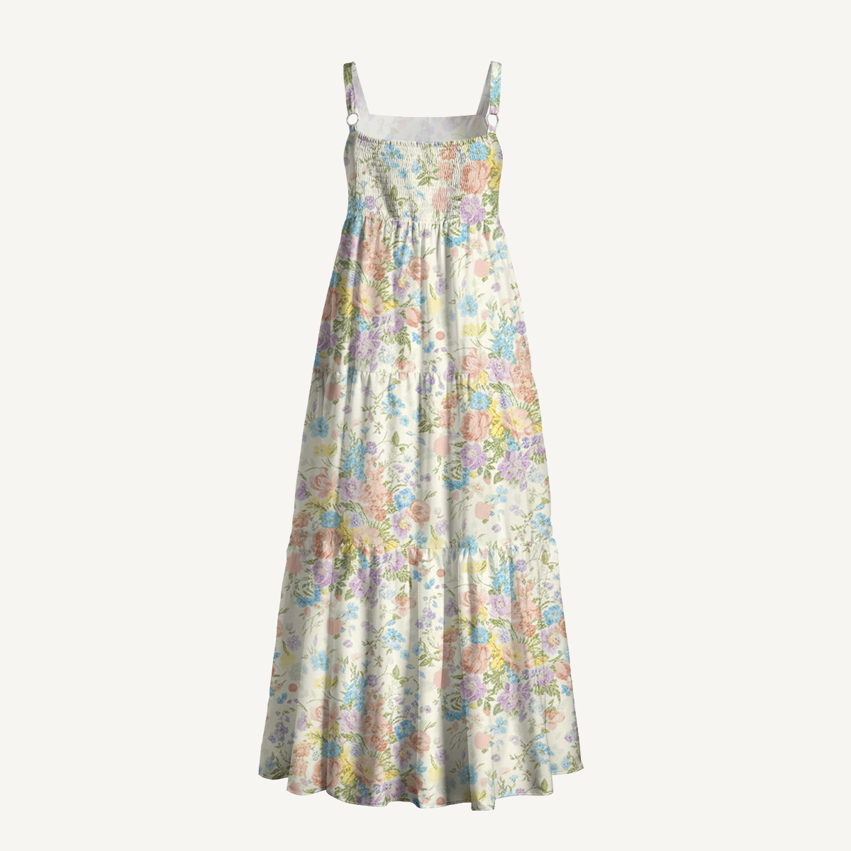 Square Neck Morning Dew Bouquet Wide Straps Maxi Dress With Pockets