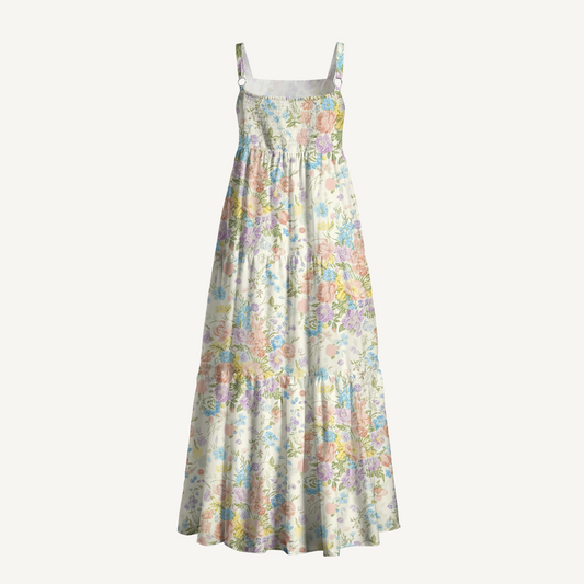 Square Neck Morning Dew Bouquet Wide Straps Maxi Dress With Pockets