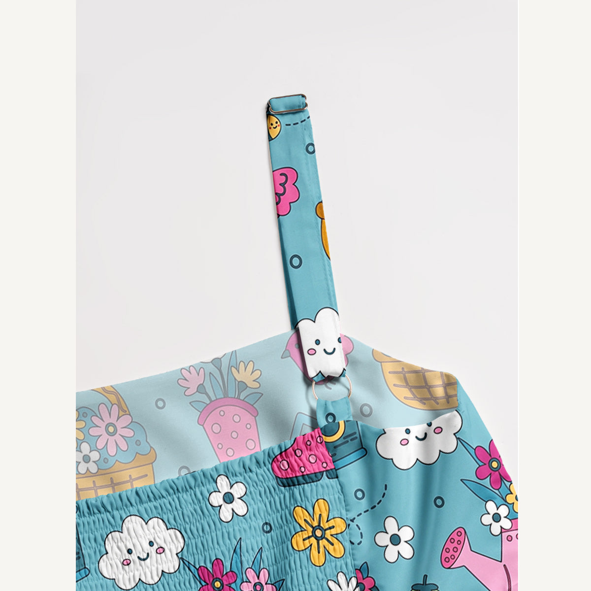 Spring Garden Print Wide Straps Maxi Dress With Pockets