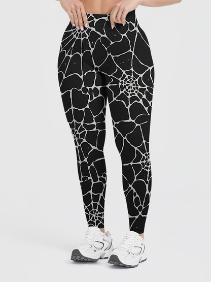 Vintage Minimal Spider Web Line Art Halloween Leggings