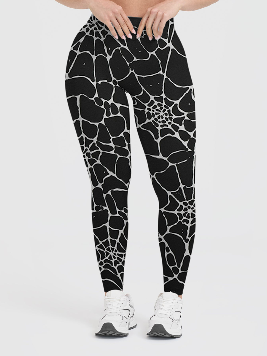Vintage Minimal Spider Web Line Art Halloween Leggings