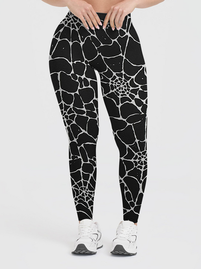 Vintage Minimal Spider Web Line Art Halloween Leggings
