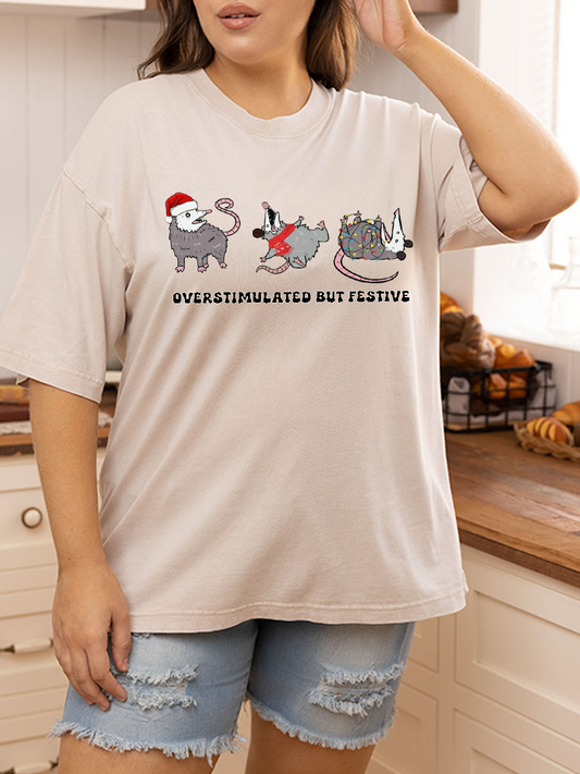 Vintage Overstimulated But Festive Oversize Washed T-Shirt
