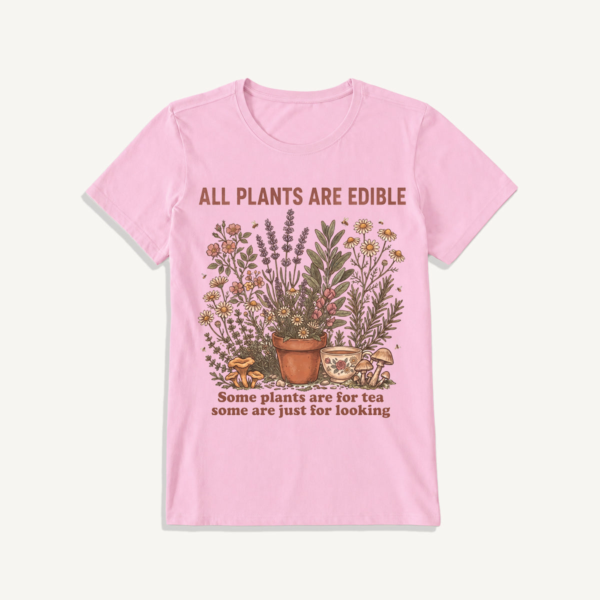 All Plants Are Edible Print Crew Neck Cotton Tee