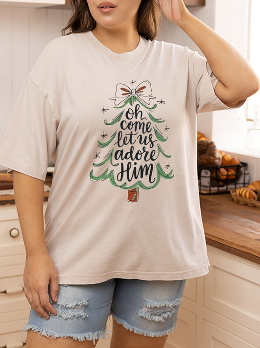 Vintage Oh Come Let Us Adore Him Oversize Washed T-Shirt