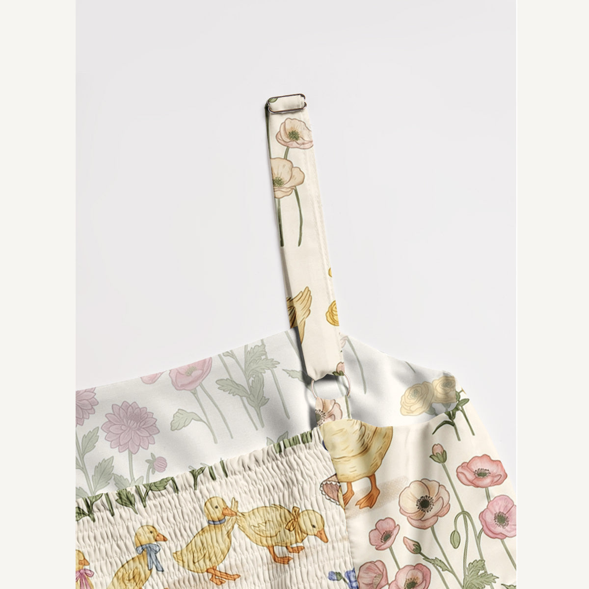 Duck Family Print Wide Straps Maxi Dress With Pockets
