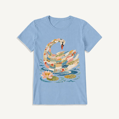 Patchwork Swan Garden Print Crew Neck Cotton Tee